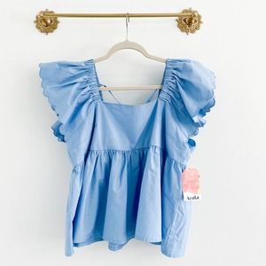 Arula Blue Scalloped Babydoll Top